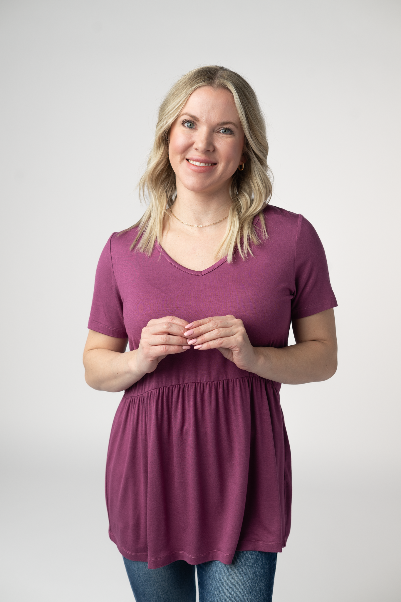 Sarah Ruffle Short Sleeve - Mulberry