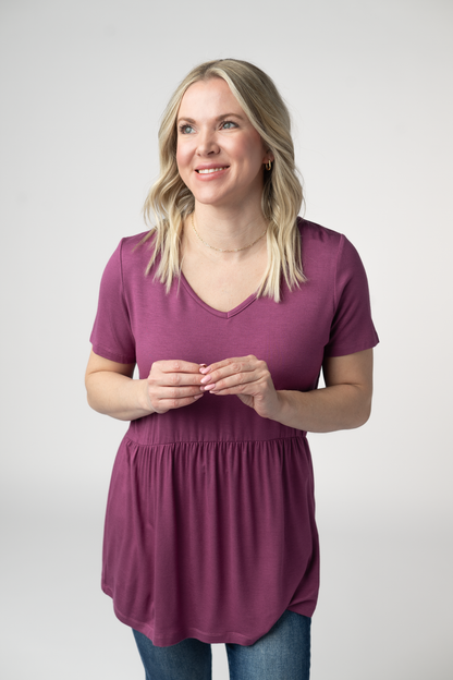 Sarah Ruffle Short Sleeve - Mulberry