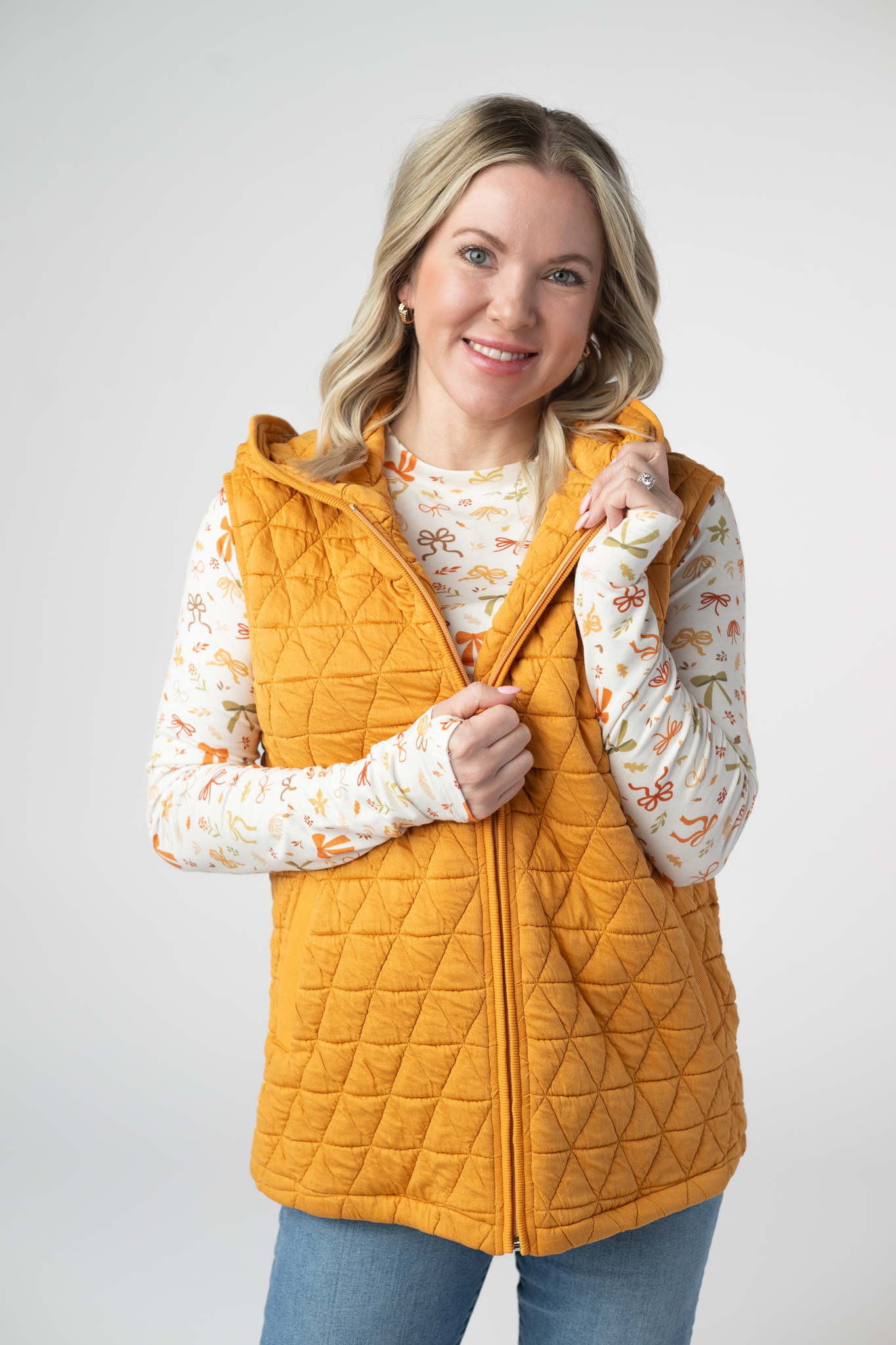 IN STOCK Heather Geometric Hooded Vest - Mustard