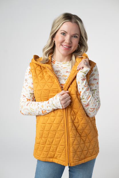 IN STOCK Heather Geometric Hooded Vest - Mustard