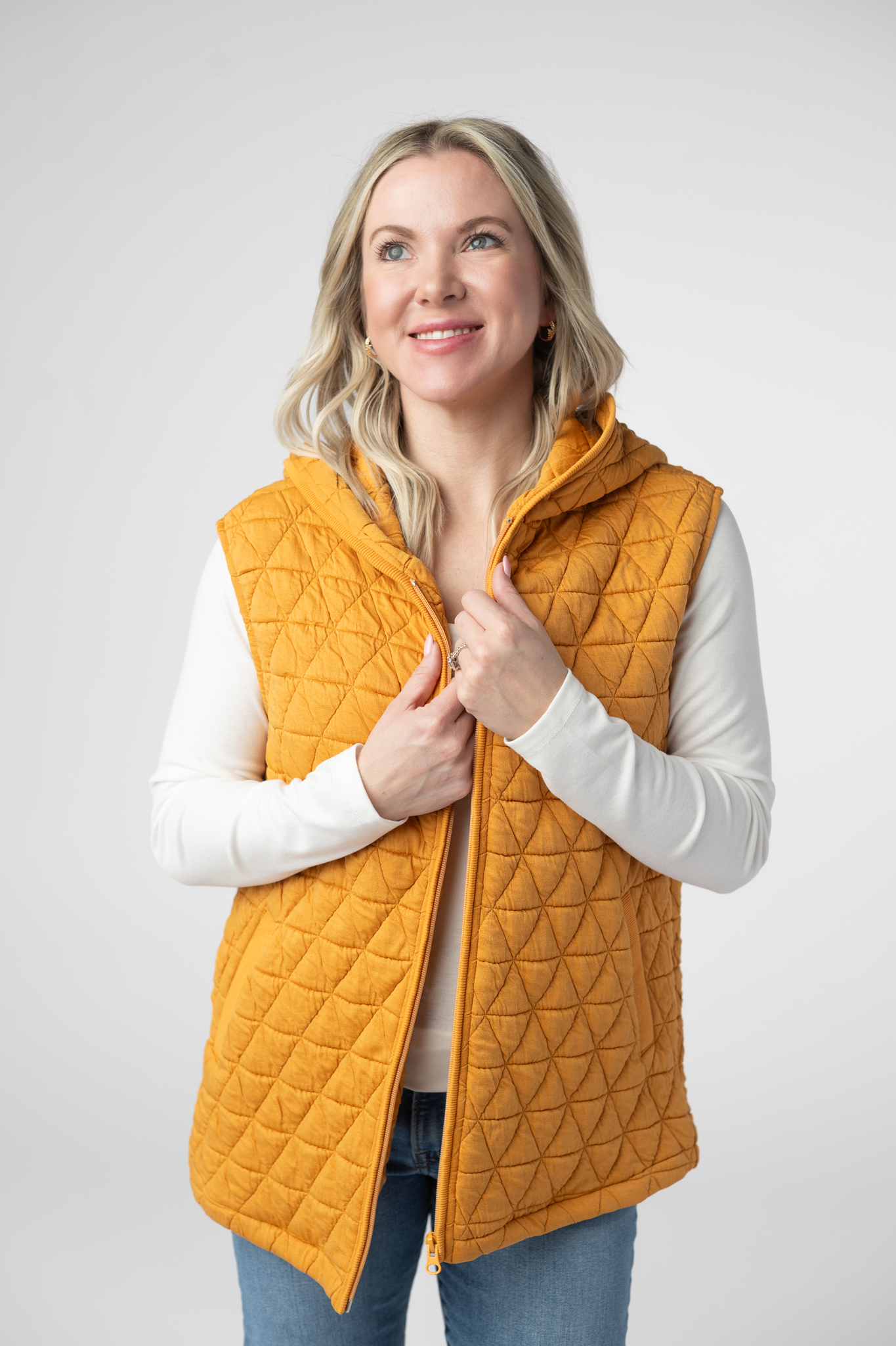 IN STOCK Heather Geometric Hooded Vest - Mustard