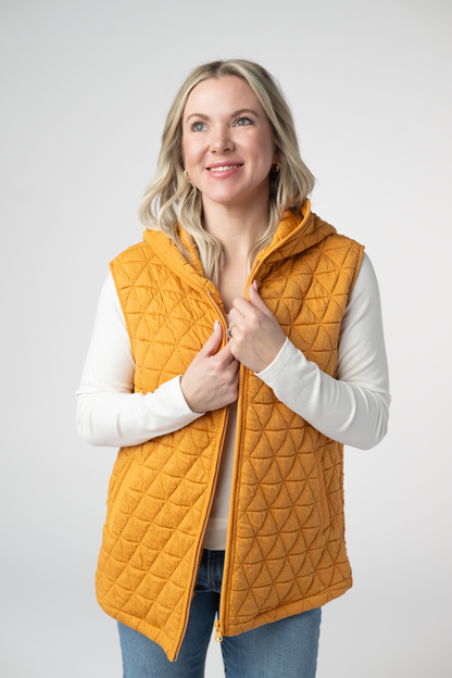 IN STOCK Heather Geometric Hooded Vest - Mustard