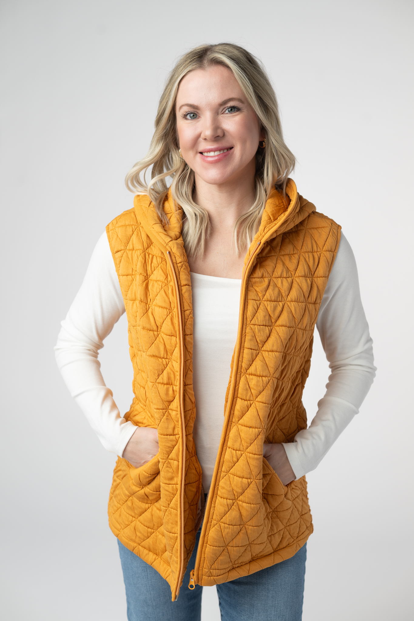 IN STOCK Heather Geometric Hooded Vest - Mustard