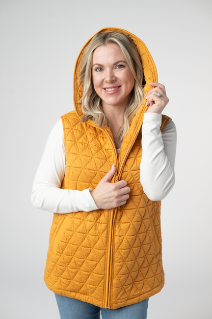 IN STOCK Heather Geometric Hooded Vest - Mustard