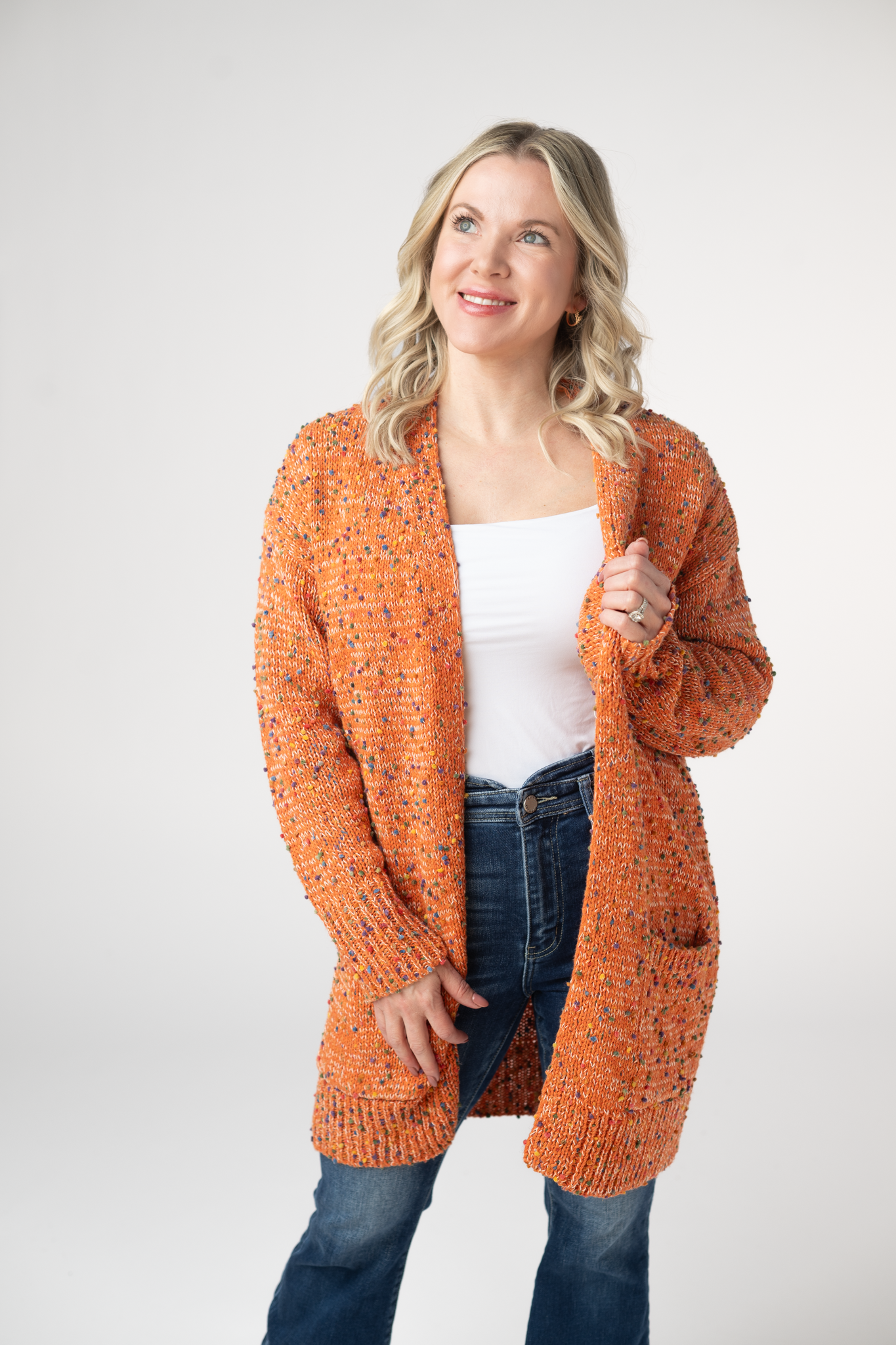 IN STOCK Carly Confetti Dot Cardigan - Pumpkin