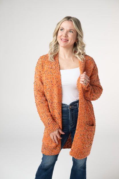 IN STOCK Carly Confetti Dot Cardigan - Pumpkin