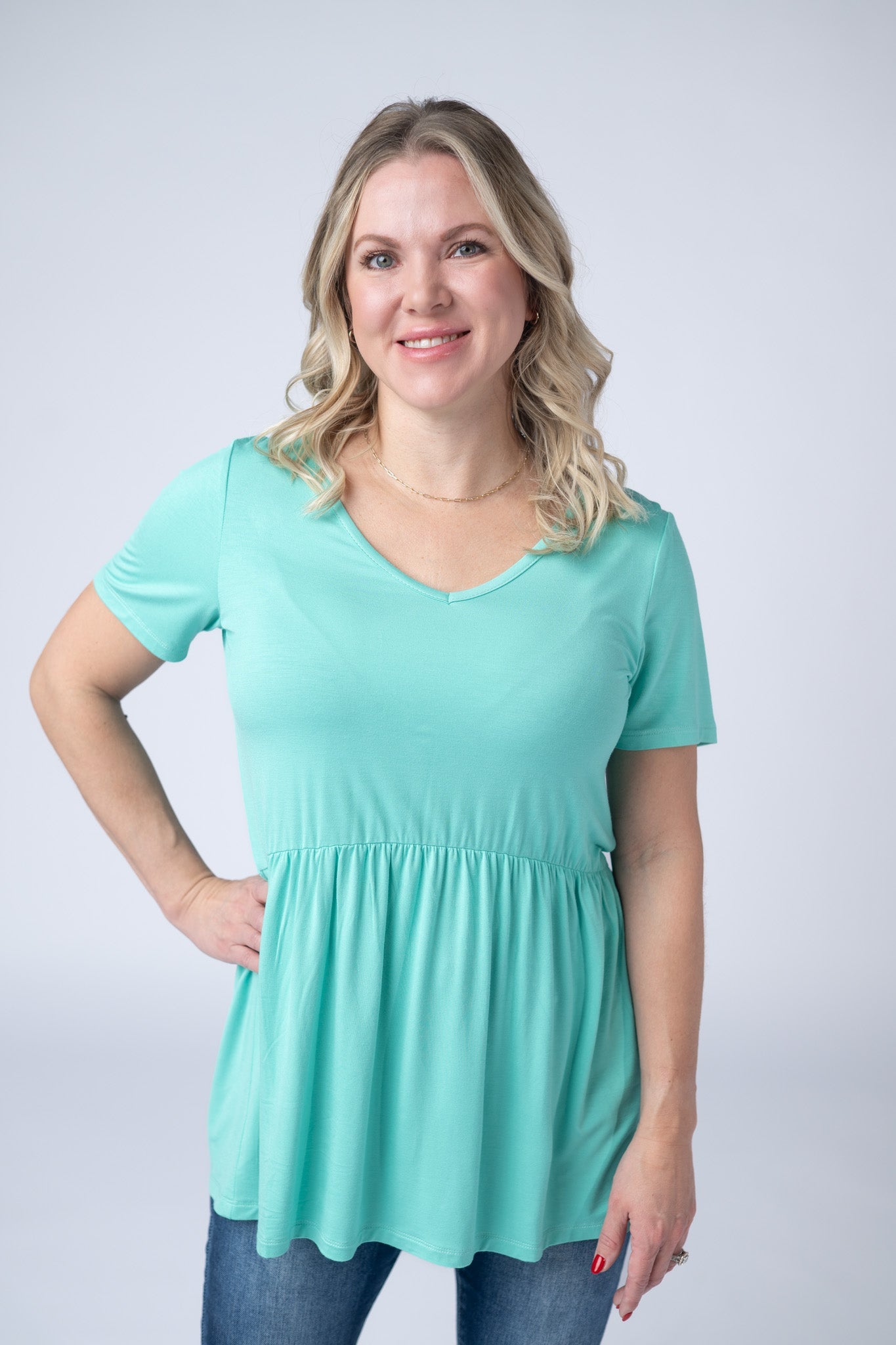 IN STOCK Sarah Ruffle Short Sleeve - Turquoise