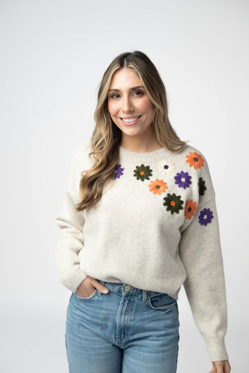 Fall Floral Sweater - Beige