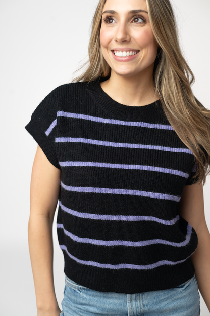 IN STOCK Striped Sweater Top - Black and Purple
