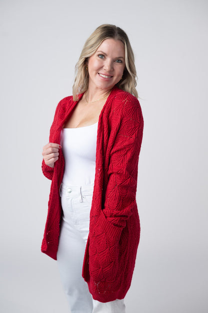 Open Knit Cardigan - Red