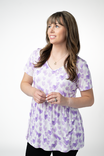 PREBOOK Sarah Ruffle Short Sleeve Top - Lavender Hearts