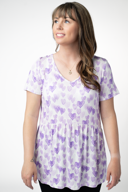 PREBOOK Sarah Ruffle Short Sleeve Top - Lavender Hearts