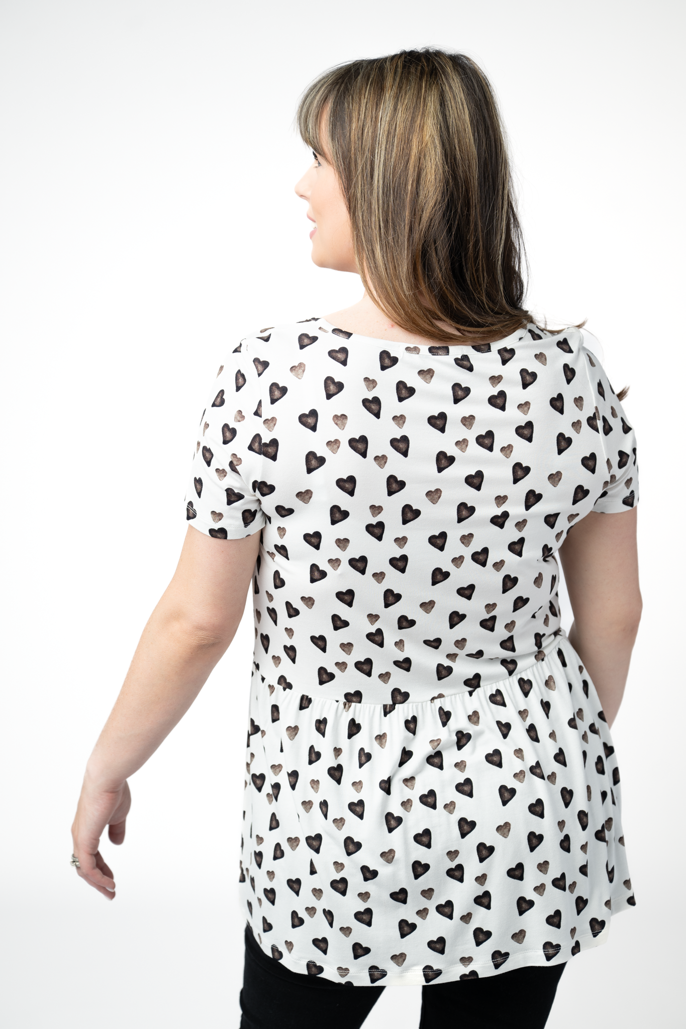 PREBOOK Sarah Ruffle Short Sleeve Top - Monochrome Hearts