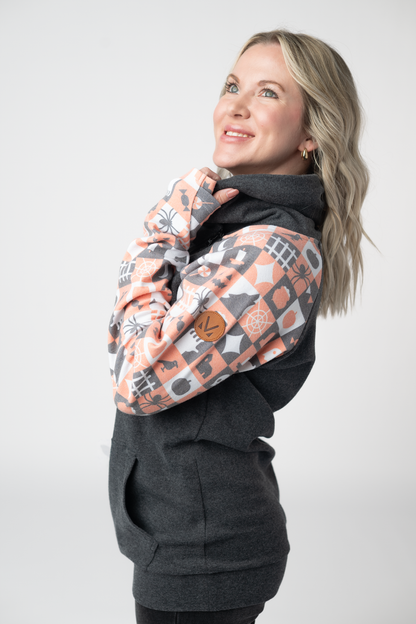 IN STOCK Zoey ZipCowl Sweatshirt -Trick-or-Treat Checkered and Charcoal