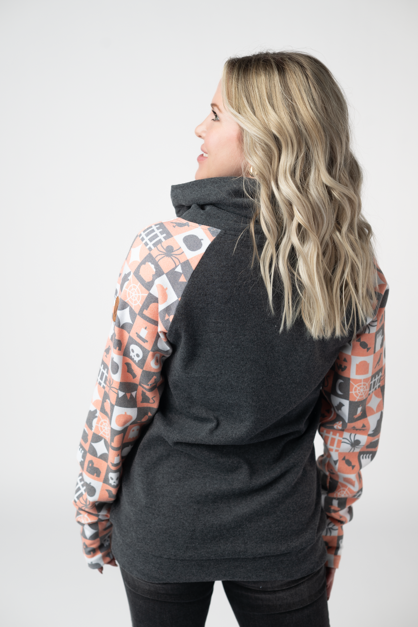 IN STOCK Zoey ZipCowl Sweatshirt -Trick-or-Treat Checkered and Charcoal