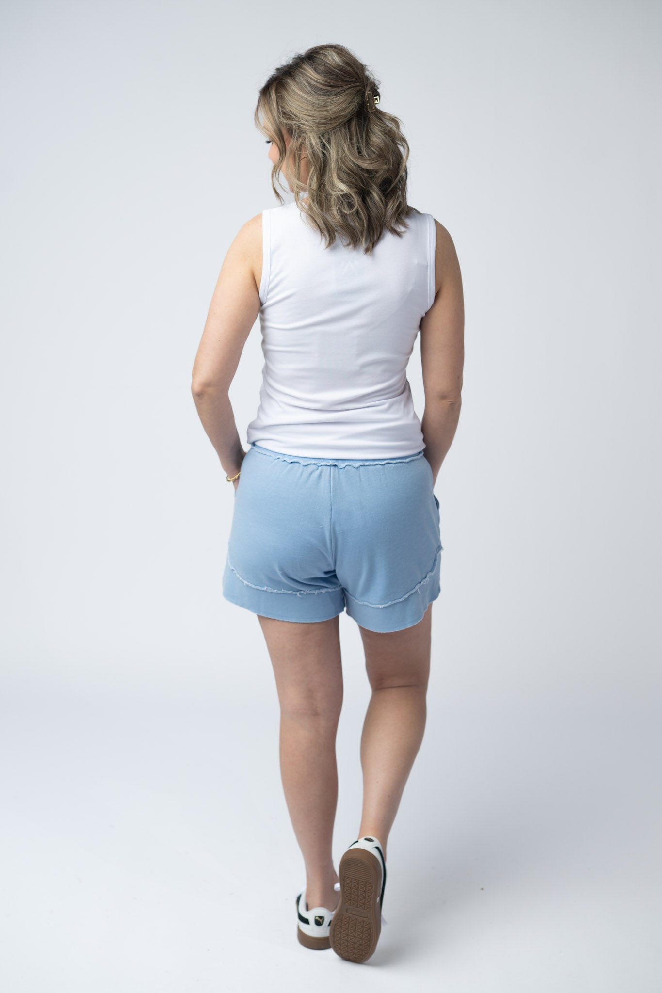 IN STOCK French Terry Stevie Shorts - Dusty Blue