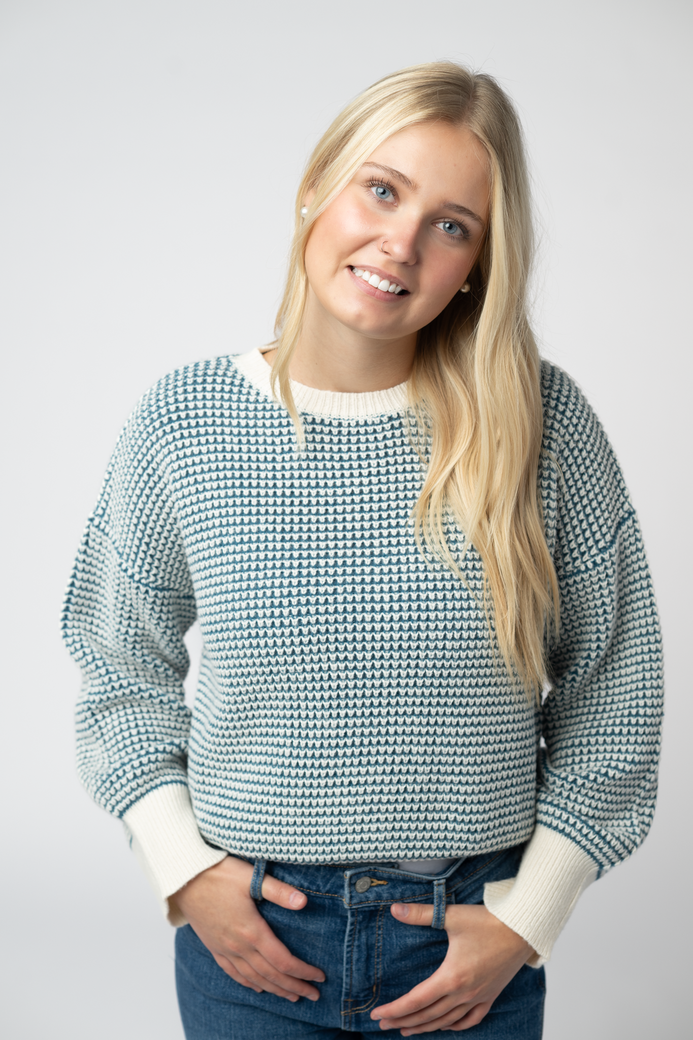 IN STOCK Charlotte Sweater - Teal and Ivory