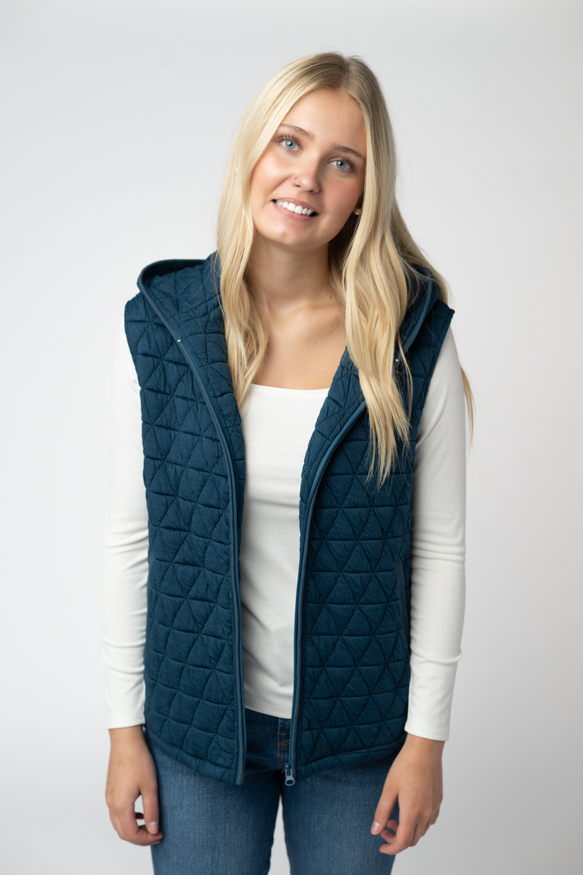Teal Heather Geometric Hooded Vest