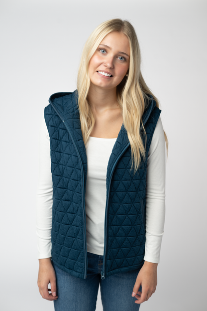 Teal Heather Geometric Hooded Vest