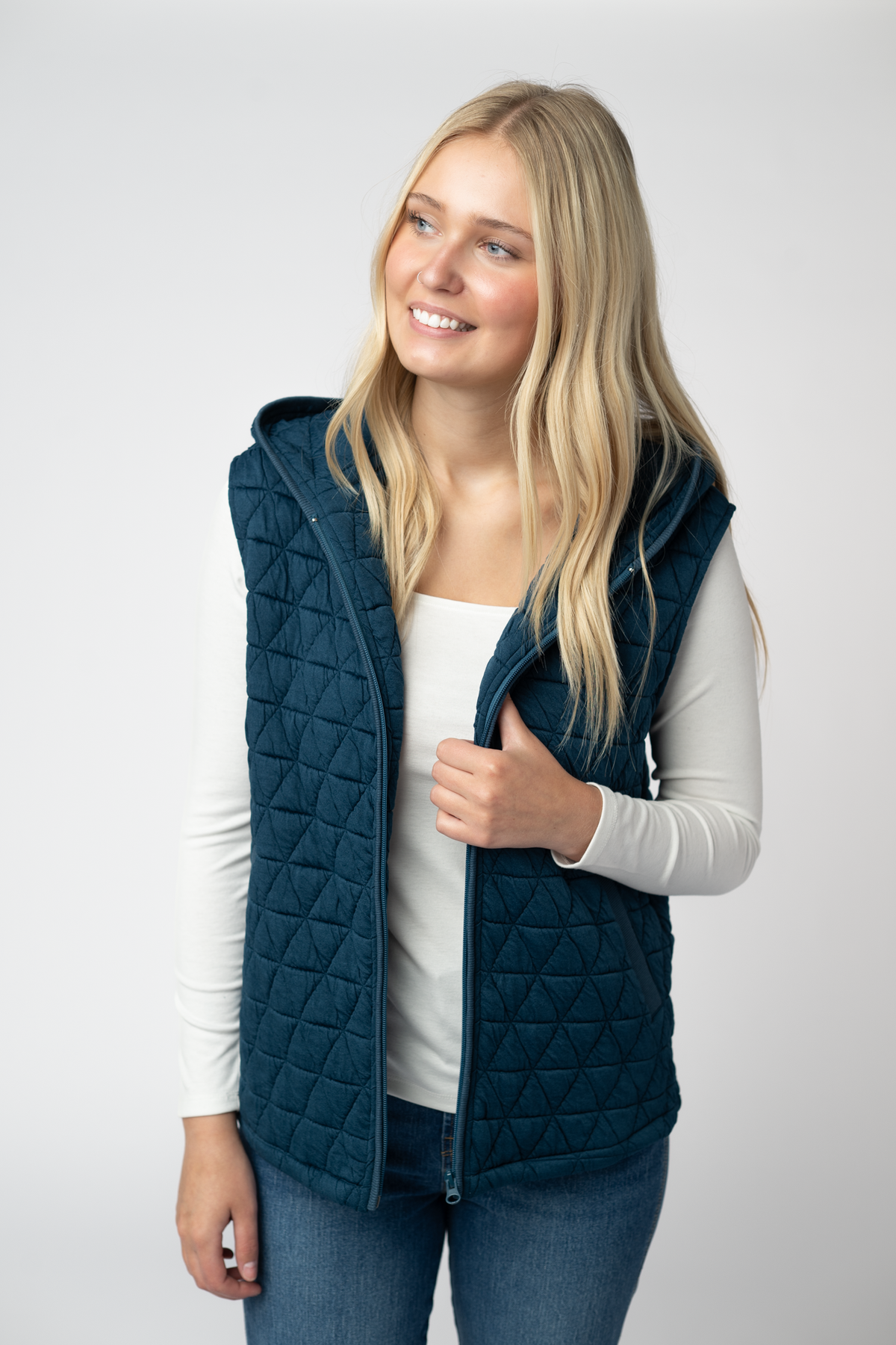 Teal Heather Geometric Hooded Vest