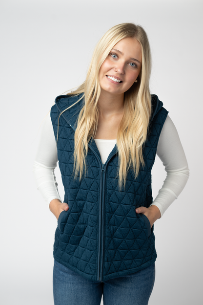 Teal Heather Geometric Hooded Vest