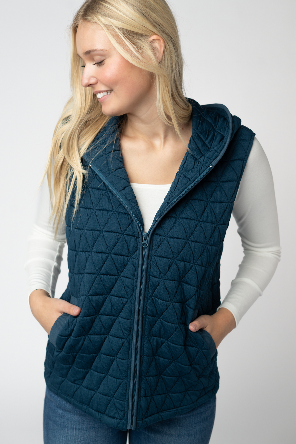 Teal Heather Geometric Hooded Vest