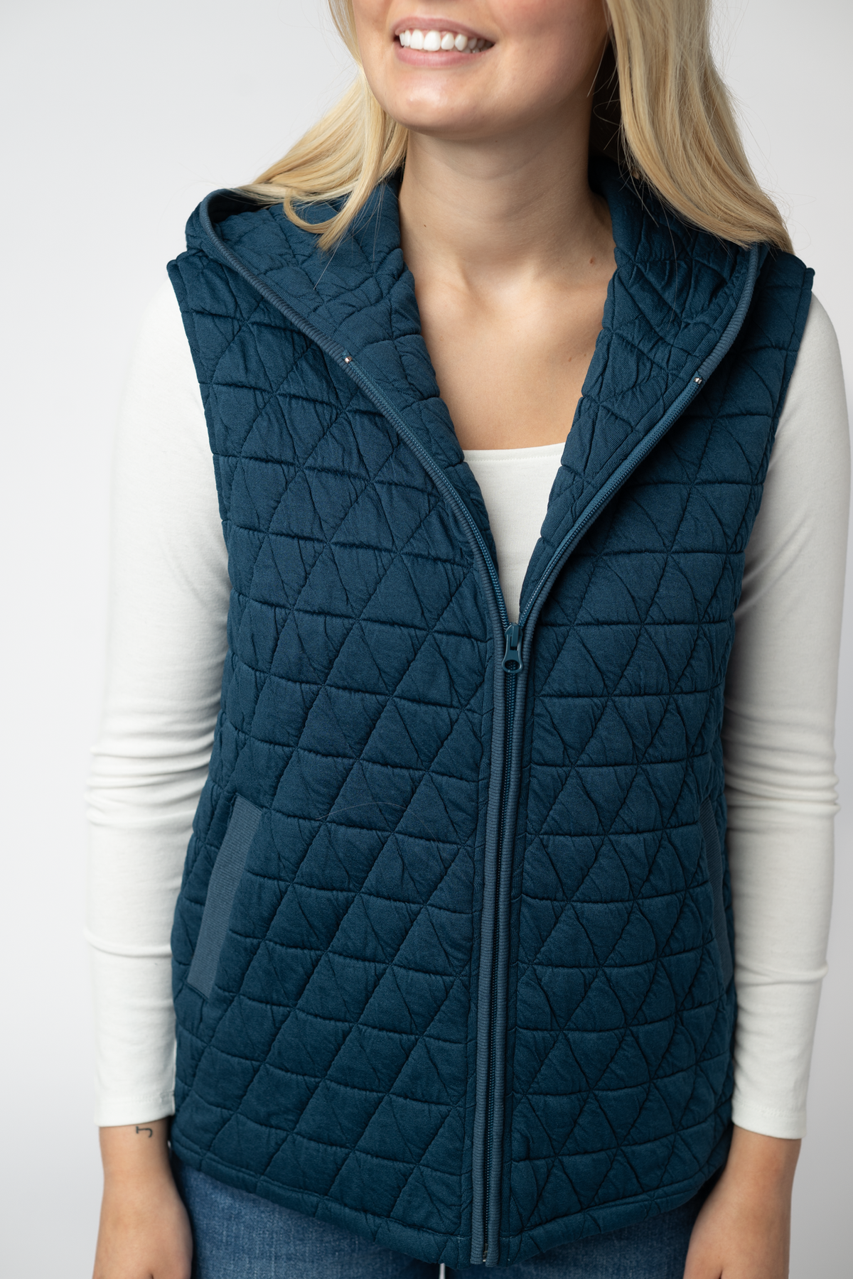 Teal Heather Geometric Hooded Vest