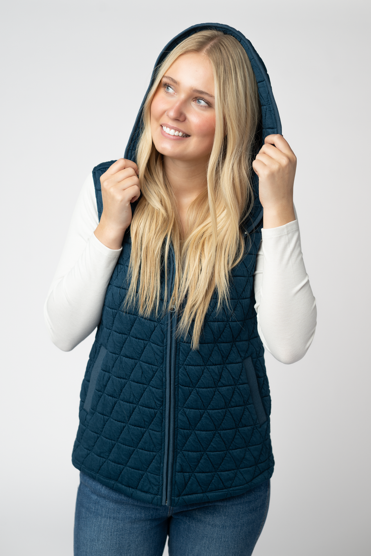 Teal Heather Geometric Hooded Vest
