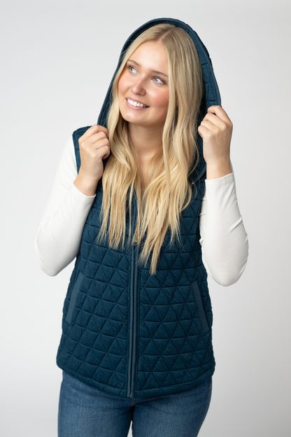 Teal Heather Geometric Hooded Vest