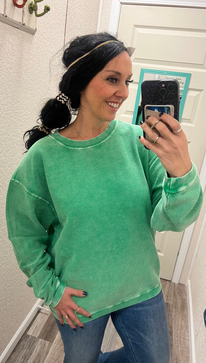 Kelly Green Luxe Corded Crew