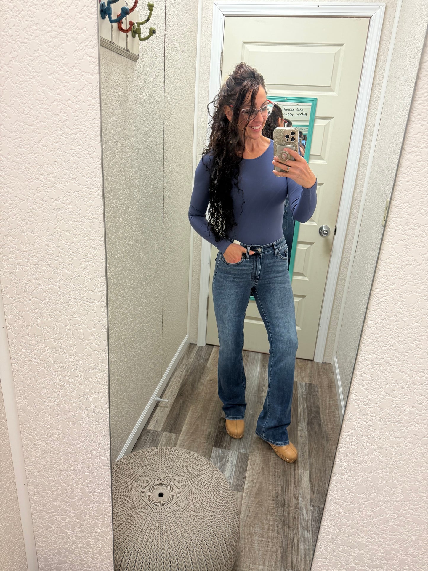 Thelma Thermal Fleece Lined Mid Rise Straight Fit Judy Blue Jeans