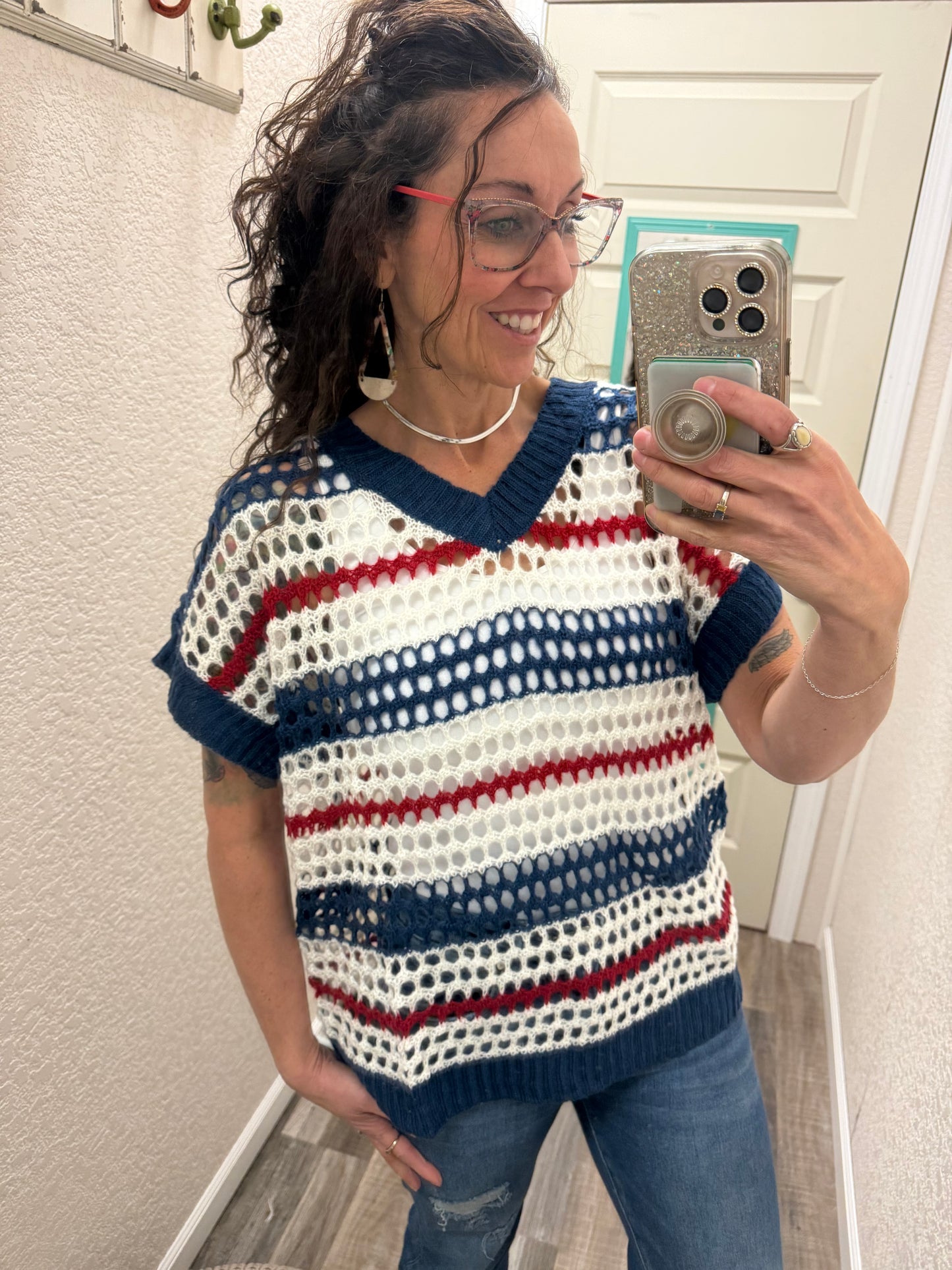 American Stripes Loose Knit Top