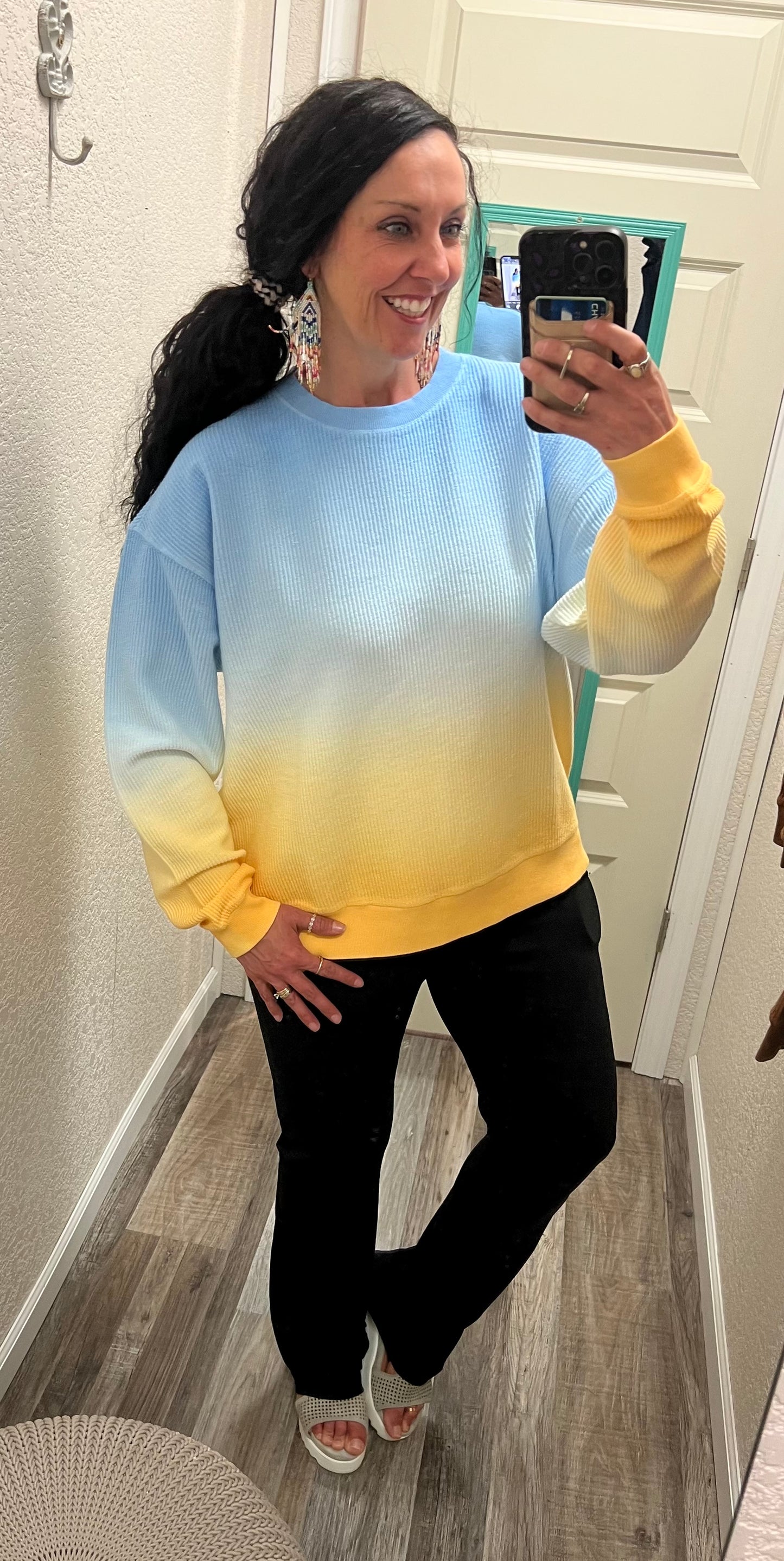 Summer Fields Ombré Cozy Corded Crew (Blue/Yellow)