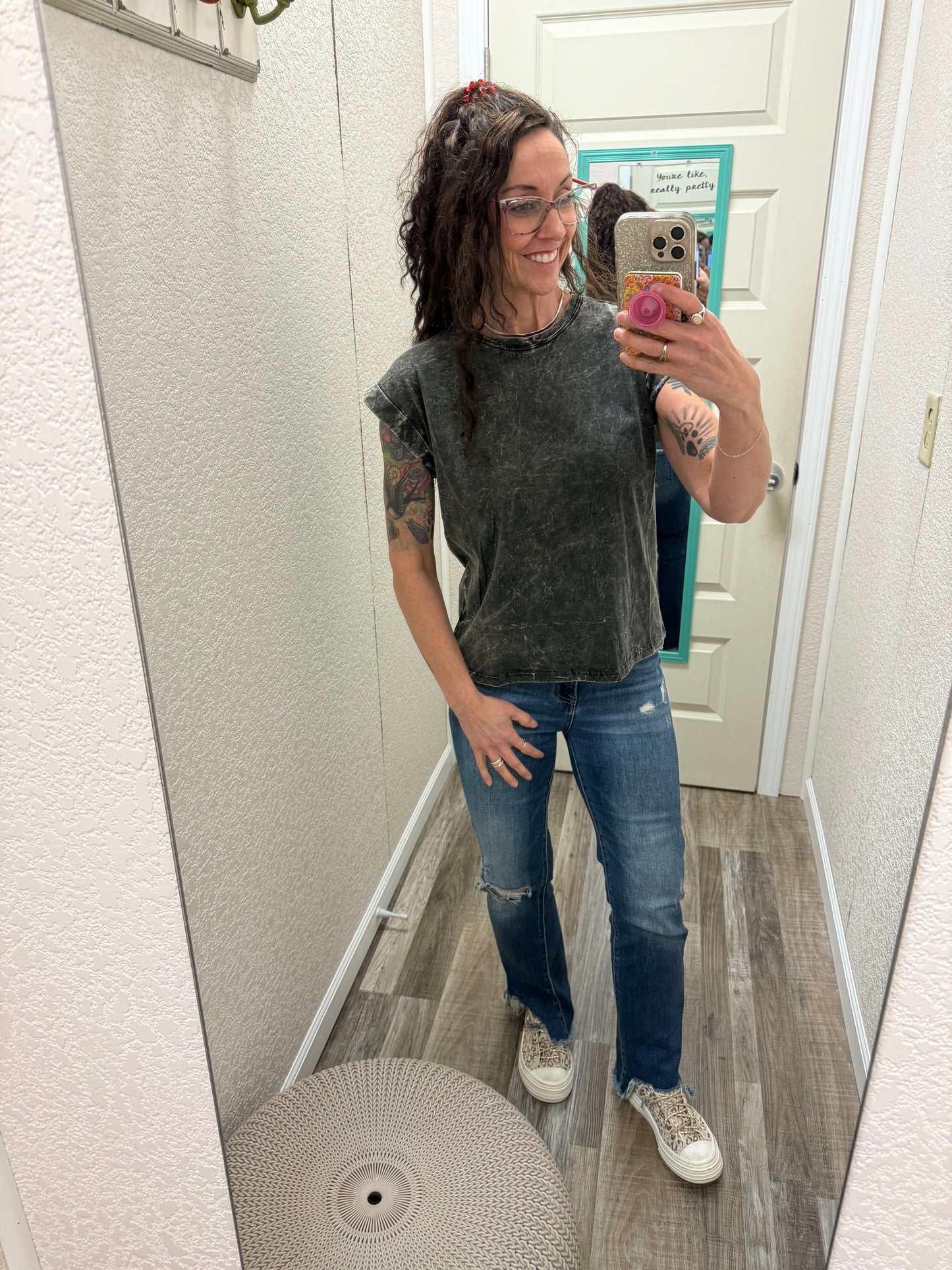 Harper Acid Wash Cuffed Tee