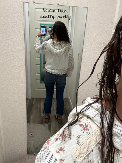 White Lulu Crochet Button Up Hoodie