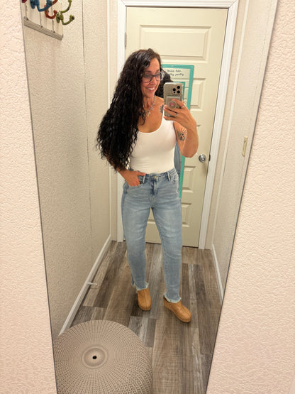 Nicole Vintage Wash Fray Hem Slim Fit Judy Blue Jeans