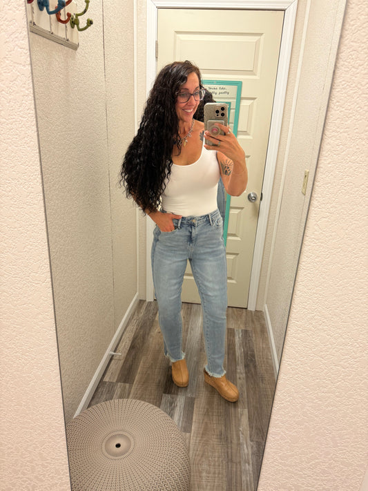 Nicole Vintage Wash Fray Hem Slim Fit Judy Blue Jeans