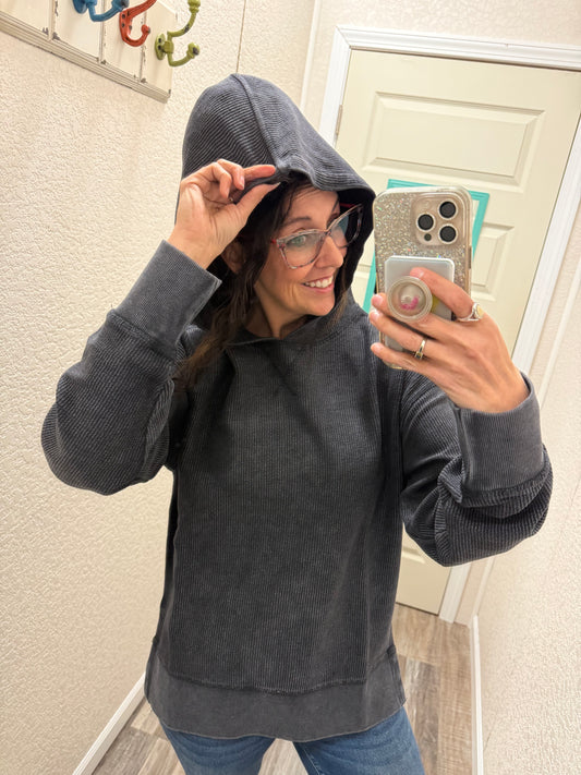 Washed Black Corded Hoodie