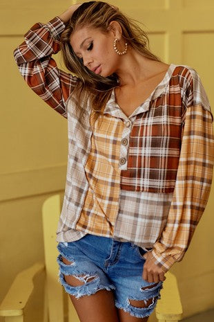 Forever Fall Henley Patchwork Top