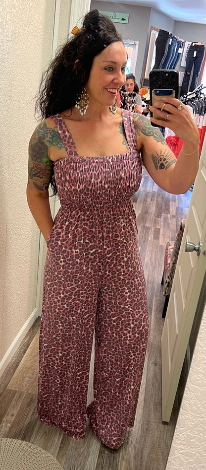 Lisa - Leopard Print Smocked Top Jumpsuit