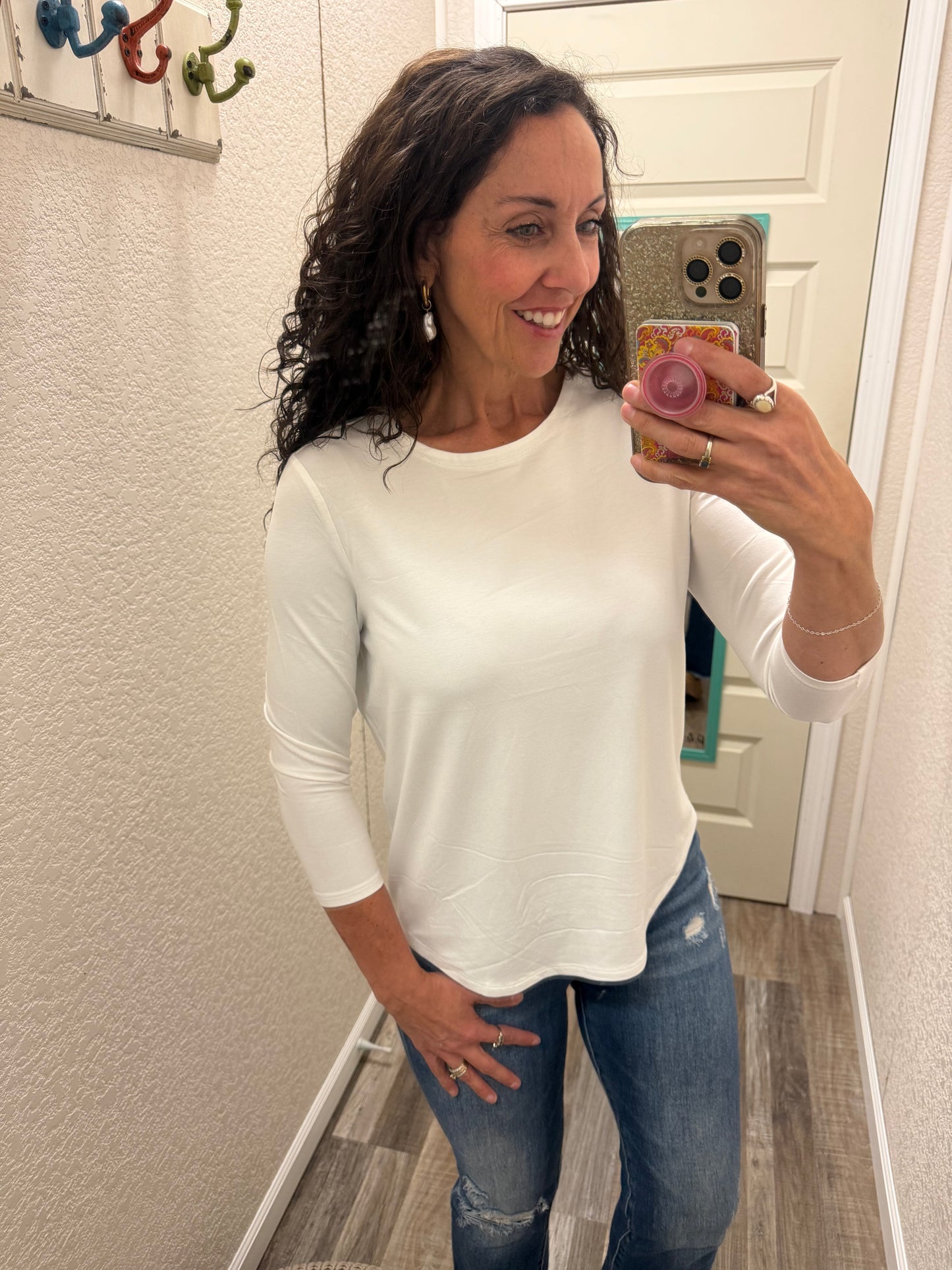 Juliana Crepe Hi Lo 3/4" Sleeve Top