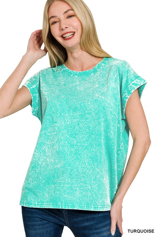 Harper Acid Wash Cuffed Tee