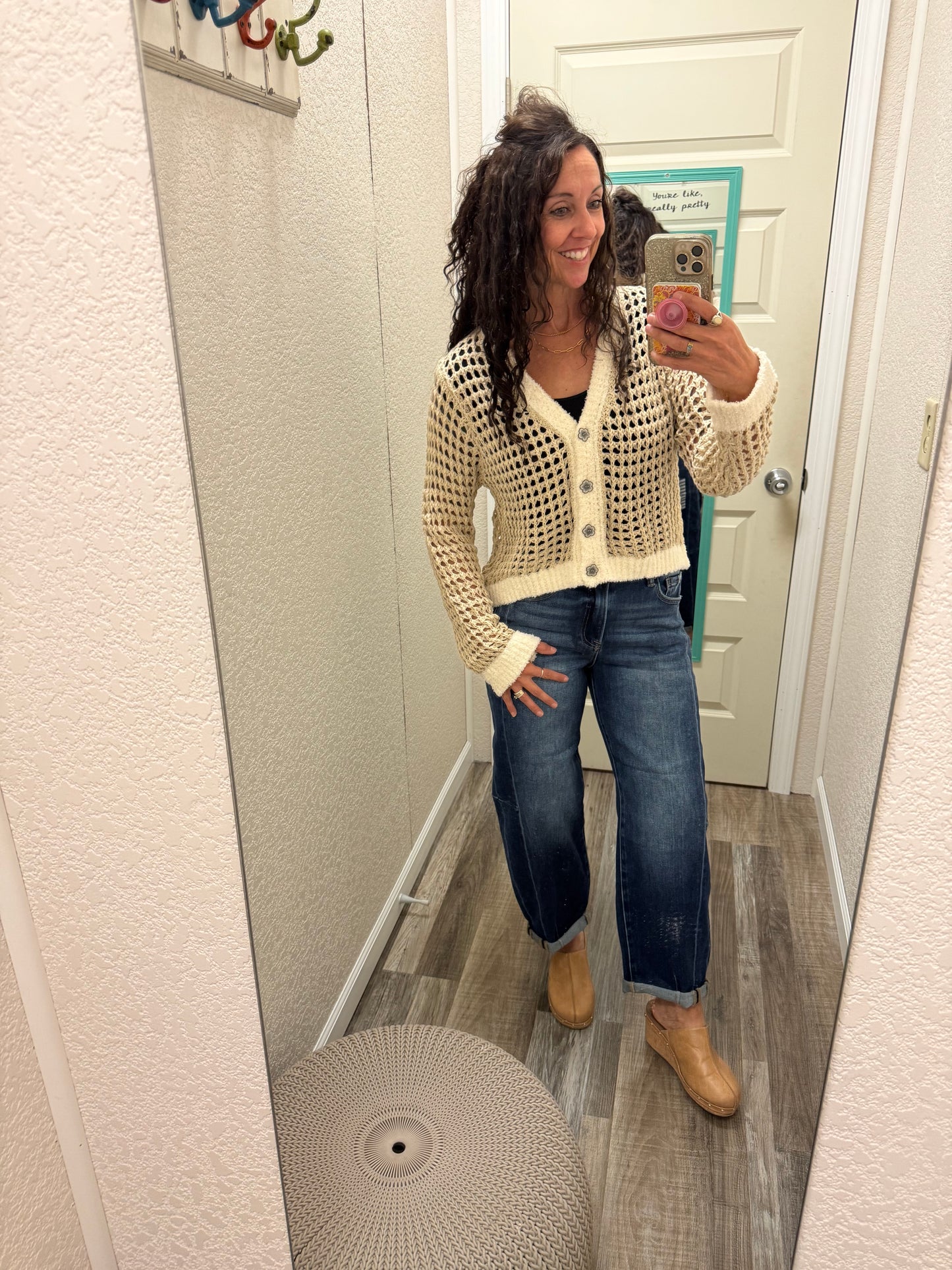 Love you A Latte - Open Knit V-neck Crochet Cardigan:
