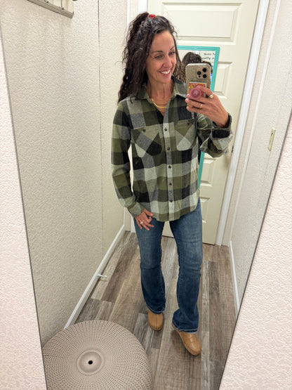 Into the Forest Olive & Black Plaid Button Up Flannel
