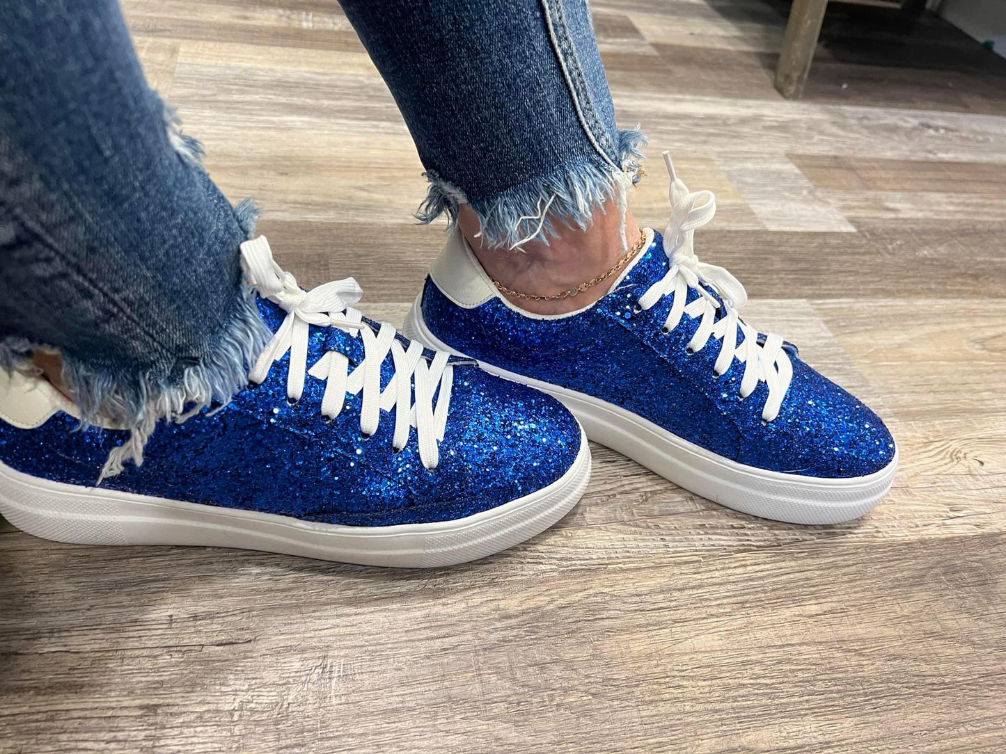 Glaring Blue Chunky Glitter Sneaker Corkys