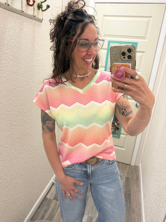 Magical Multi-Stripe Chevron 
V-Neck Top: