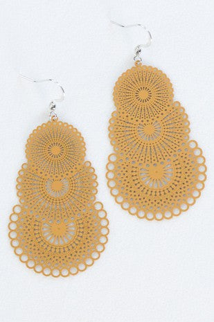 Painted LaserCut Metal Filigree Drop Earrings (Mustard yellow)