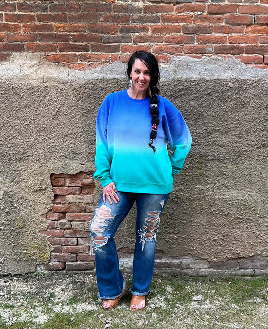 Ocean Views Ombré Cozy Corded Crew (Blue/Green)