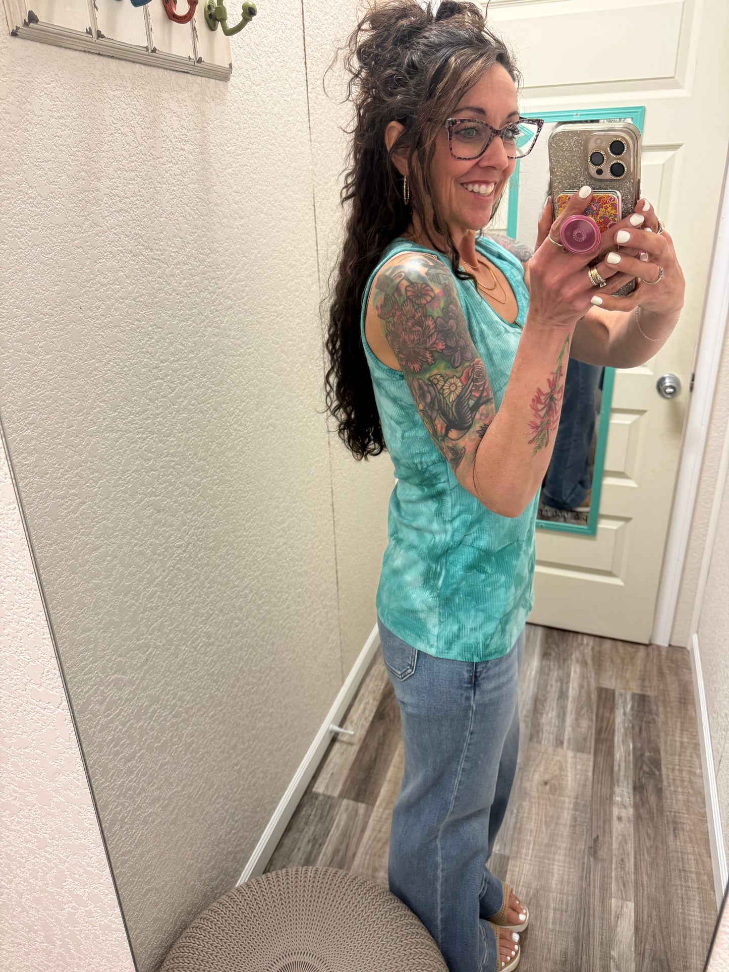 Mila Zipper Tank - Teal Tie Dye