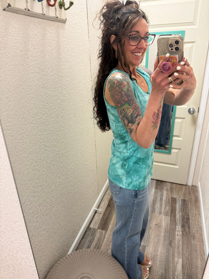Mila Zipper Tank - Teal Tie Dye
